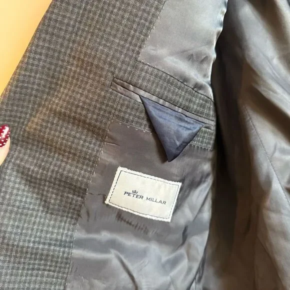 Peter Millar 100% Wool Plaid Gray Blazer Suit Jacket 42R - Picture 5 of 10